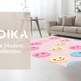Ultra Soft Area Rug, Non Slip, Stain Resistant, Washable Area Rugs for Living Room, Bedroom, Cheerful Light Blue Motif(Pink)