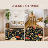 Ultra Soft Area Rug, Non Slip, Stain Resistant, Washable Area Rugs for Living Room, Bedroom, Artistic Floral Pattern with Depth(Black)
