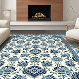 Ultra Soft Area Rug, Non Slip, Stain Resistant, Washable Area Rugs for Living Room, Bedroom, Charming Blue Botanical Illustration(White)
