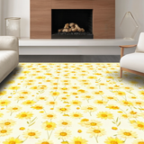 Ultra Soft Area Rug, Non Slip, Stain Resistant, Washable Area Rugs for Living Room, Bedroom, Playful White Yellow Flower Motif(Beige)
