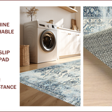 Ultra Soft Area Rug, Non Slip, Stain Resistant, Washable Area Rugs for Living Room, Bedroom, Elegant Cream Medallion Motif(Blue)