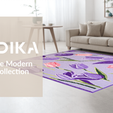 Ultra Soft Area Rug, Non Slip, Stain Resistant, Washable Area Rugs for Living Room, Bedroom, Vibrant Rustic Floral Patterns Collection(Purple)