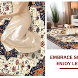 Ultra Soft Area Rug, Non Slip, Stain Resistant, Washable Area Rugs for Living Room, Bedroom, Chic Vintage Tiled Design(White)