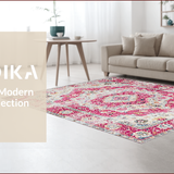 Ultra Soft Area Rug, Non Slip, Stain Resistant, Washable Area Rugs for Living Room, Bedroom, Rustic Pastel Medallion Design(Pink)