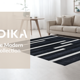 Ultra Soft Area Rug, Non Slip, Stain Resistant, Washable Area Rugs for Living Room, Bedroom, Modern Minimalist Striped Woven Rug With Dramatic Contrast Design(Black)