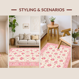 Ultra Soft Area Rug, Non Slip, Stain Resistant, Washable Area Rugs for Living Room, Bedroom, Rustic Soft Pastel Blooms(Ivory)