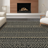 Ultra Soft Area Rug, Non Slip, Stain Resistant, Washable Area Rugs for Living Room, Bedroom, Modern Neutral Tiled Arrangement(Black)