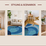Ultra Soft Area Rug, Non Slip, Stain Resistant, Washable Area Rugs for Living Room, Bedroom, Primitive Jute Striped Half Circle(Blue)