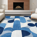 Ultra Soft Area Rug, Non Slip, Stain Resistant, Washable Area Rugs for Living Room, Bedroom, Coquette Ribbon Scallop Print Rug Featuring Artistic Bows and Chic Curves(Blue)