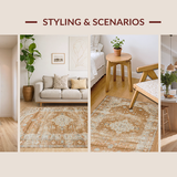 Ultra Soft Area Rug, Non Slip, Stain Resistant, Washable Area Rugs for Living Room, Bedroom, Chic Elegant Geometric Accents(Brown)