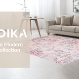 Ultra Soft Area Rug, Non Slip, Stain Resistant, Washable Area Rugs for Living Room, Bedroom, Contemporary Soft Circular Motif(Pink)