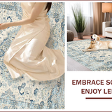 Ultra Soft Area Rug, Non Slip, Stain Resistant, Washable Area Rugs for Living Room, Bedroom, Chic Light Grey Floral Motif(Blue)