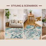 Ultra Soft Area Rug, Non Slip, Stain Resistant, Washable Area Rugs for Living Room, Bedroom, Stylish Vintage Medallion Touches(White)
