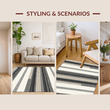 Ultra Soft Area Rug, Non Slip, Stain Resistant, Washable Area Rugs for Living Room, Bedroom, Minimalist Color-Infused Stripe Theme(Gray)