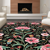 Ultra Soft Area Rug, Non Slip, Stain Resistant, Washable Area Rugs for Living Room, Bedroom, Vibrant Insect Floral Arrangement(Black)