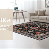 Ultra Soft Area Rug, Non Slip, Stain Resistant, Washable Area Rugs for Living Room, Bedroom, Artful Black and White Floral(Black)
