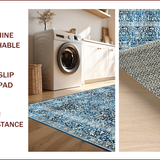 Ultra Soft Area Rug, Non Slip, Stain Resistant, Washable Area Rugs for Living Room, Bedroom, Elegant Vintage Scroll Motif(Blue)