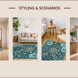 Ultra Soft Area Rug, Non Slip, Stain Resistant, Washable Area Rugs for Living Room, Bedroom, Distressed Medallion Bedroom Carpet in Green and Blue(Blue)