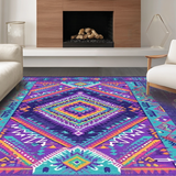 Ultra Soft Area Rug, Non Slip, Stain Resistant, Washable Area Rugs for Living Room, Bedroom, Bright Eclectic Round Tapestry(Purple)