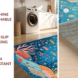 Ultra Soft Area Rug, Non Slip, Stain Resistant, Washable Area Rugs for Living Room, Bedroom, Playroom Education Ocean Animal ABC Number Shape Area Rug(Blue)