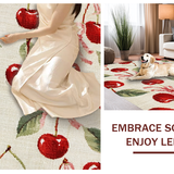 Ultra Soft Area Rug, Non Slip, Stain Resistant, Washable Area Rugs for Living Room, Bedroom, Charming Cherry Blossom Bow Rug with Playful Fruit Motifs and Coquette Flair(Red)
