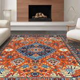 Ultra Soft Area Rug, Non Slip, Stain Resistant, Washable Area Rugs for Living Room, Bedroom, Bright Medallion Patterned Vibe(Orange)