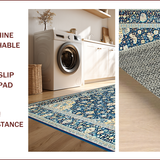Ultra Soft Area Rug, Non Slip, Stain Resistant, Washable Area Rugs for Living Room, Bedroom, Elegant Tone-on-Tone Floral Motif(Blue)