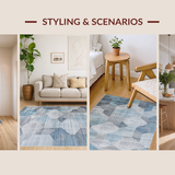 Ultra Soft Area Rug, Non Slip, Stain Resistant, Washable Area Rugs for Living Room, Bedroom, Rustic Symmetrical Blue-Centered Arrangement(Blue)