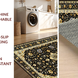 Ultra Soft Area Rug, Non Slip, Stain Resistant, Washable Area Rugs for Living Room, Bedroom, Artistic Cream and Gold Motif(Black)