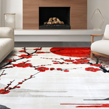 Ultra Soft Area Rug, Non Slip, Stain Resistant, Washable Area Rugs for Living Room, Bedroom, Japanese Floral Watercolor Aesthetic(Red)