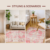 Ultra Soft Area Rug, Non Slip, Stain Resistant, Washable Area Rugs for Living Room, Bedroom, Cozy Earthy Floral Fusion(Pink)