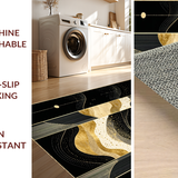 Ultra Soft Area Rug, Non Slip, Stain Resistant, Washable Area Rugs for Living Room, Bedroom, Sleek Contemporary Gold Accented Lines(Black)