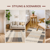 Ultra Soft Area Rug, Non Slip, Stain Resistant, Washable Area Rugs for Living Room, Bedroom, Chic Layered Design with Fringe(Beige)