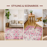 Ultra Soft Area Rug, Non Slip, Stain Resistant, Washable Area Rugs for Living Room, Bedroom, Elegant Blush Green Medallion(Pink)