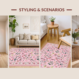 Ultra Soft Area Rug, Non Slip, Stain Resistant, Washable Area Rugs for Living Room, Bedroom, Pastel Garden-Inspired Nature Motif(Pink)