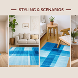 Ultra Soft Area Rug, Non Slip, Stain Resistant, Washable Area Rugs for Living Room, Bedroom, Radiant Toned Geometric Arrangement(Blue)