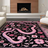Ultra Soft Area Rug, Non Slip, Stain Resistant, Washable Area Rugs for Living Room, Bedroom, Trendy Vibrant Botanical Look(Black)