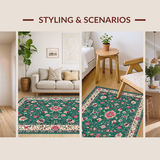 Ultra Soft Area Rug, Non Slip, Stain Resistant, Washable Area Rugs for Living Room, Bedroom, Radiant Vintage Ogee Design(Green)