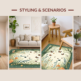 Ultra Soft Area Rug, Non Slip, Stain Resistant, Washable Area Rugs for Living Room, Bedroom, Vibrant Insect Floral Fusion(Green)