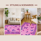 Ultra Soft Area Rug, Non Slip, Stain Resistant, Washable Area Rugs for Living Room, Bedroom, Whimsical Pink Butterfly Delight(Pink)