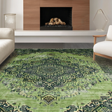 Ultra Soft Area Rug, Non Slip, Stain Resistant, Washable Area Rugs for Living Room, Bedroom, Rustic Vintage Floral Arrangement(Green)