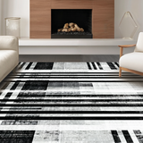 Ultra Soft Area Rug, Non Slip, Stain Resistant, Washable Area Rugs for Living Room, Bedroom, Contemporary Stripe Rug with Graphic Rhythm and Abstract Linework Accents(Black)
