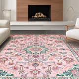 Ultra Soft Area Rug, Non Slip, Stain Resistant, Washable Area Rugs for Living Room, Bedroom, Elegant Medallion Rose Palette(Pink)