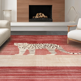 Ultra Soft Area Rug, Non Slip, Stain Resistant, Washable Area Rugs for Living Room, Bedroom, Vibrant Retro Patterned Elegance(Red)