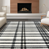 Ultra Soft Area Rug, Non Slip, Stain Resistant, Washable Area Rugs for Living Room, Bedroom, Indoor Outdoor Rug Black White Striped Braided Washable Area Rug(Black)