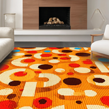 Ultra Soft Area Rug, Non Slip, Stain Resistant, Washable Area Rugs for Living Room, Bedroom, Fun Round Visual Learning Adventure(Orange)