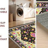 Ultra Soft Area Rug, Non Slip, Stain Resistant, Washable Area Rugs for Living Room, Bedroom, Sophisticated Multicolored Artful Motif(Black)