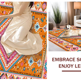 Ultra Soft Area Rug, Non Slip, Stain Resistant, Washable Area Rugs for Living Room, Bedroom, Rustic Ethnic Print Aesthetic(Orange)