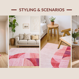 Ultra Soft Area Rug, Non Slip, Stain Resistant, Washable Area Rugs for Living Room, Bedroom, Aesthetic Bow Silhouette Rug with Satin Ribbon Elements and Dotted Borders(Pink)