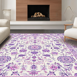 Ultra Soft Area Rug, Non Slip, Stain Resistant, Washable Area Rugs for Living Room, Bedroom, Charming Round Blooming Fantasy(White)